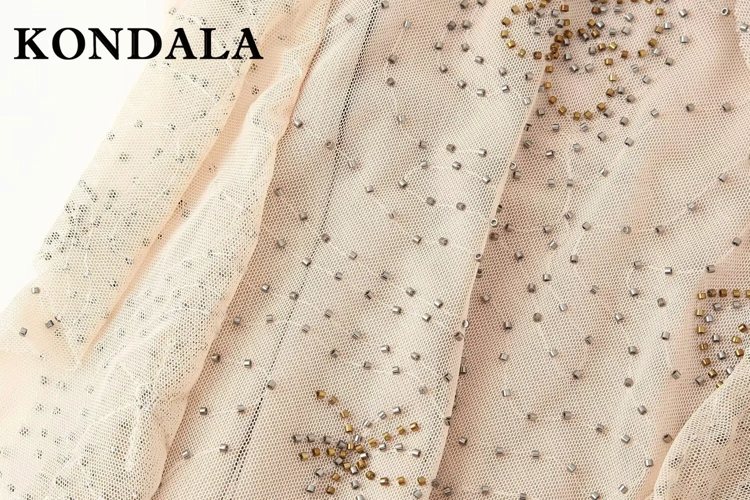 فستان KONDALA أنيق ومثير ومثير للنساء فستان كامي طويل لحفلات أعياد الميلاد والحفلات المسائية موضة 2025 فستان نادي مكشكش بيج موهير