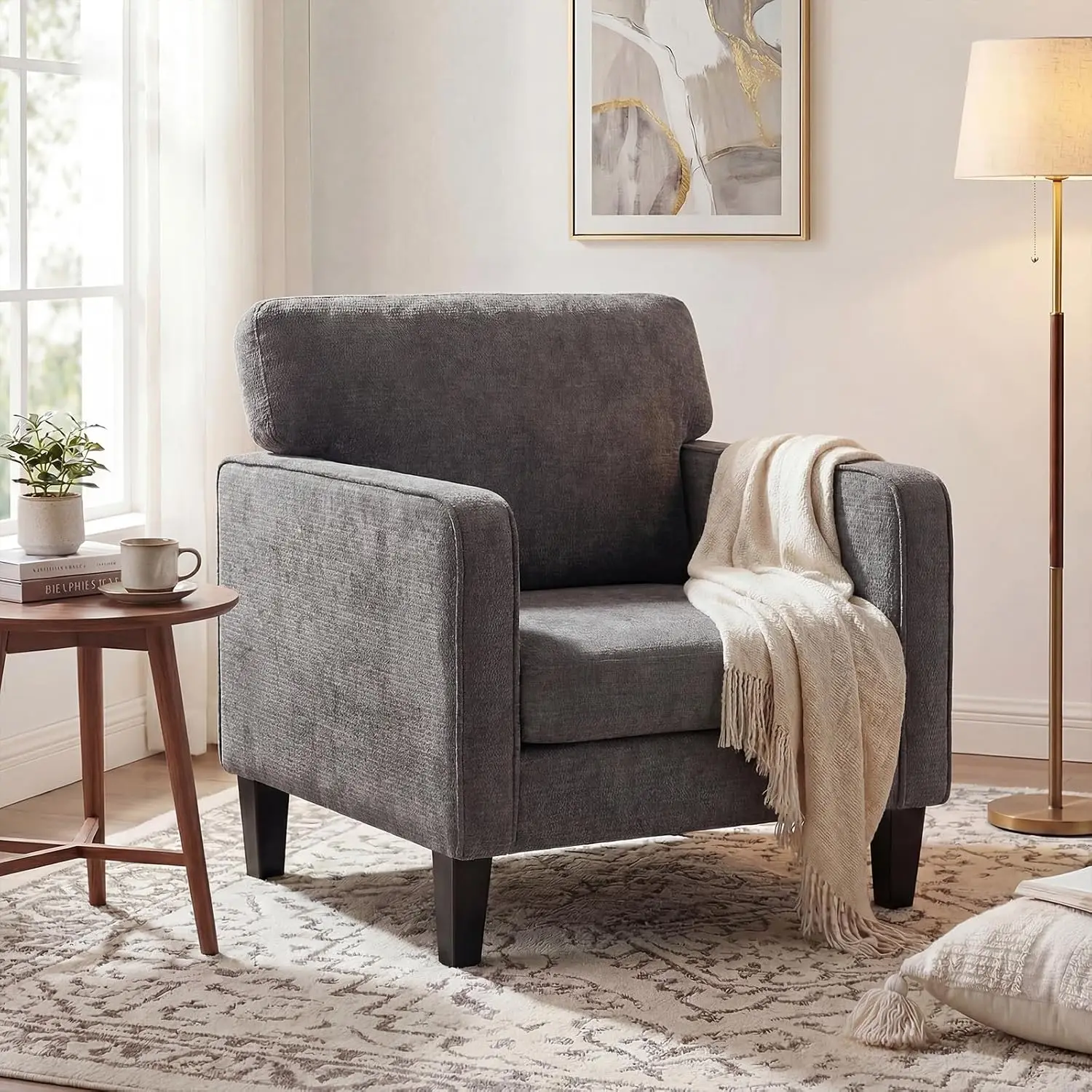 Modern Accent Armchair Comfy Reading Seating Living Room Bedroom Reception Waiting Dark Grey, Customized