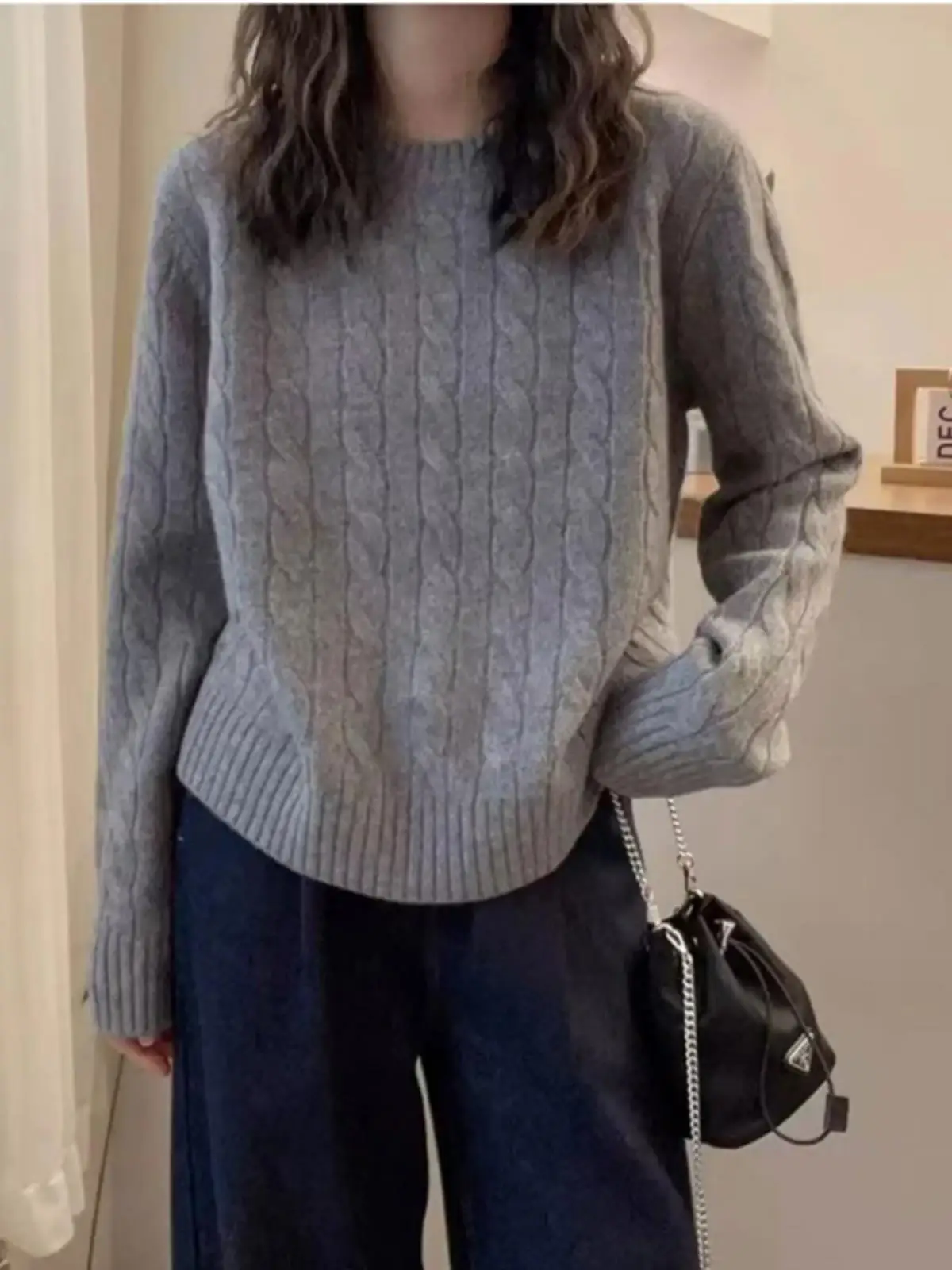 

Женский вязаный свитер Camere, круглый свободный облегающий свитер Ne Thiened, осень-зима, шерстяной базовый слой, простой свободный крой для поездок на работу