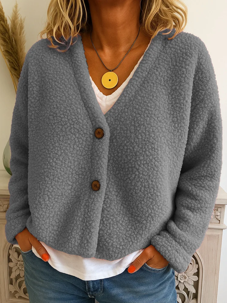 

2025 New Women's Casual V-neck Long Sleeved Cardigan, Net Color, Multi-color Women's Plush Jacket Куртка Hiver