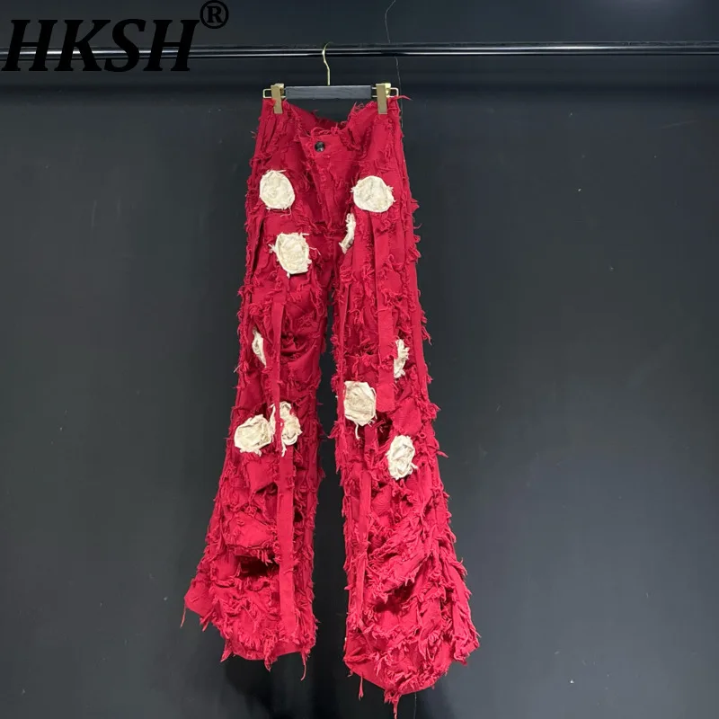 

HKSH Original Niche Design Spring Summer Men Floral Casual Pants Simple Light Luxury Waste Land Women Chic Ins Punk Vibe HK22699