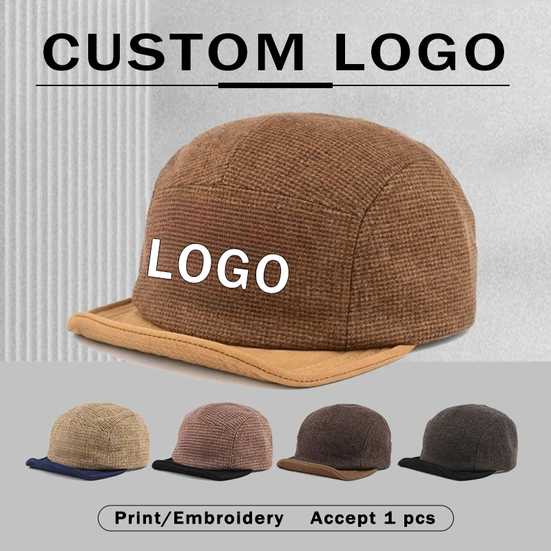 Autumn Winter New Fashion Contrast Woolen Baseball Caps Customizable Logo Street Casual Versatile Retro Tooling Style Men's Hats