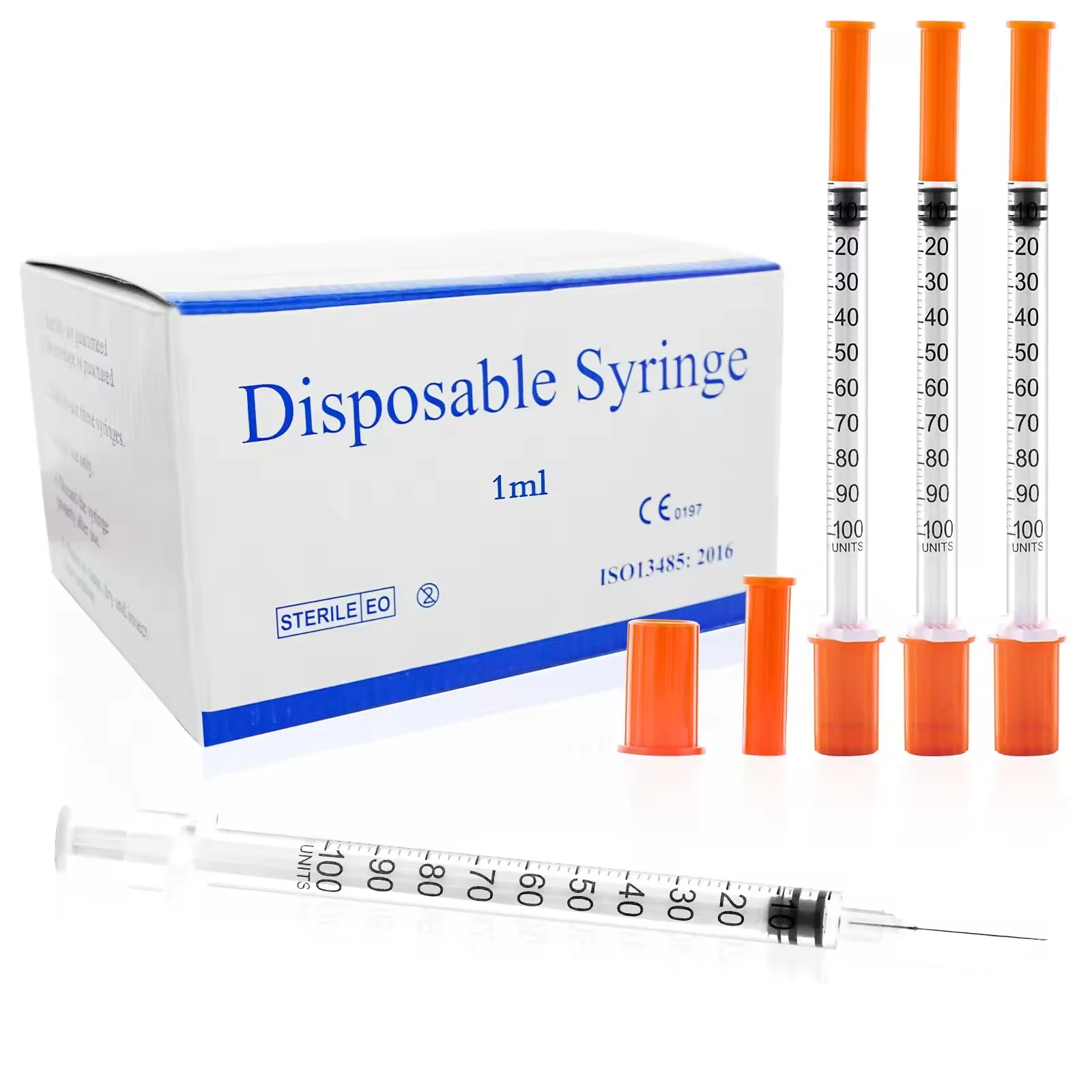 100Pack Orange 1ml/cc 30G 8mm Insulin Syringe with 5/16 Inch Needle- Sterilized Disposable