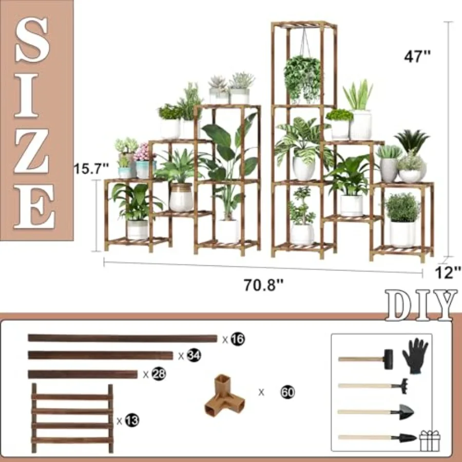 Large Corner Plant Stand with Grow Light, Plant Shelf Indoor Flower Stand for Living Room Patio Garden Home Decor