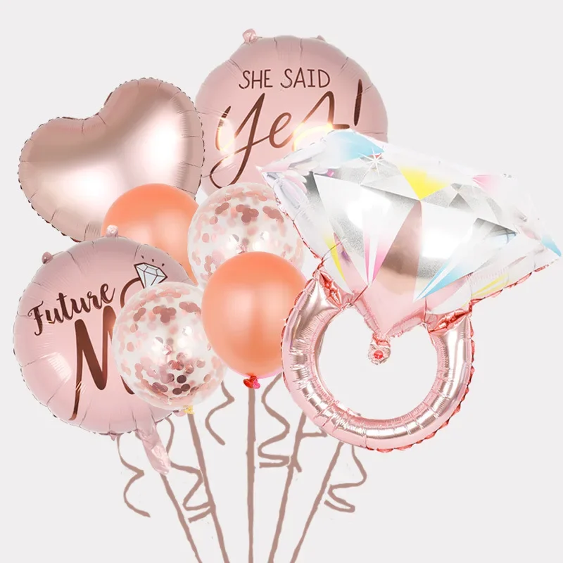 Valentine's Day Confession Proposal Room Decoration Balloon Large Rose Gold Diamond Ring Love Balloon Set