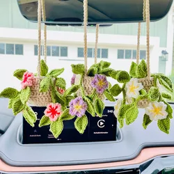 Cherry Blossem Plants Car Hanging Crochet Basket Interior Decoration, Car Ornament, Rear View Mirror Hanging Accessories