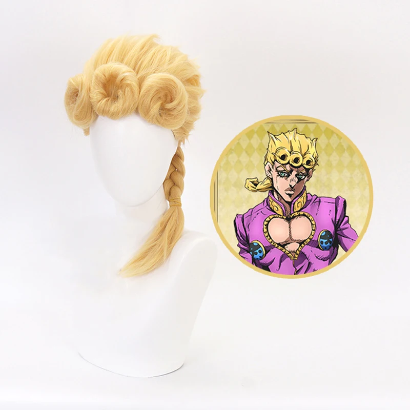 

Giorno Giovanna Косплей Парик Аниме JOJO Высокотемпературная проволока для волос Длинные волосы с шапочкой для парика для мужчин