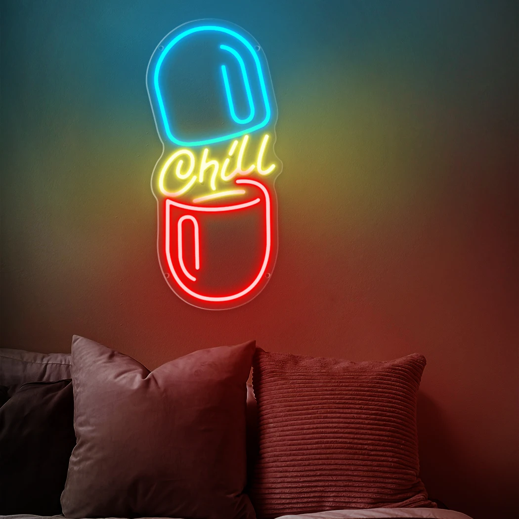 Chill Pill-letrero de neón LED para colgar en la pared, luz nocturna multiusos alimentada por USB, Lámpara decorativa para dormitorio, hombre, cueva, Bar, tienda