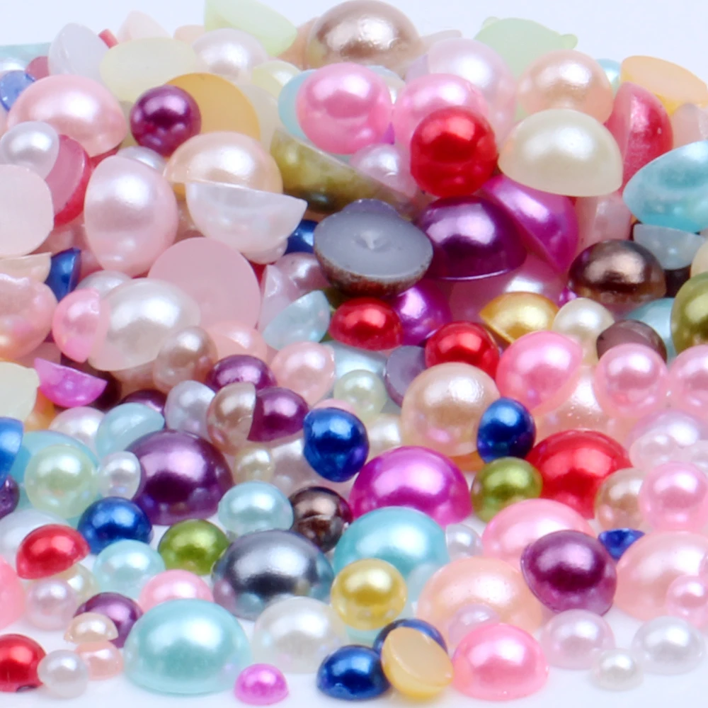 

New Design 12mm 200pcs Many Colors Glue On Resin Half Round Flatback Beads For Clothes Dresses DIY Crafts Scrapbook Decoration