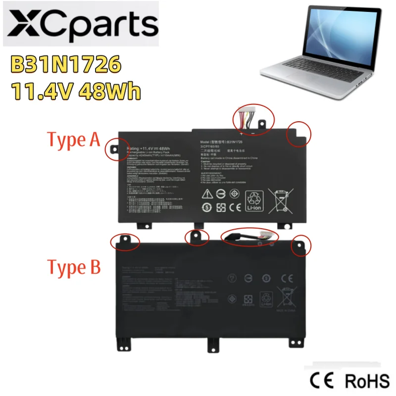

11.4V 48Wh New B31N1726 Battery Laptop For ASUS FX504 FX86 FX80GM FX505GE FX505DT FX80GE PX505GE PX505GD FX505GM FX80G A41LK9H