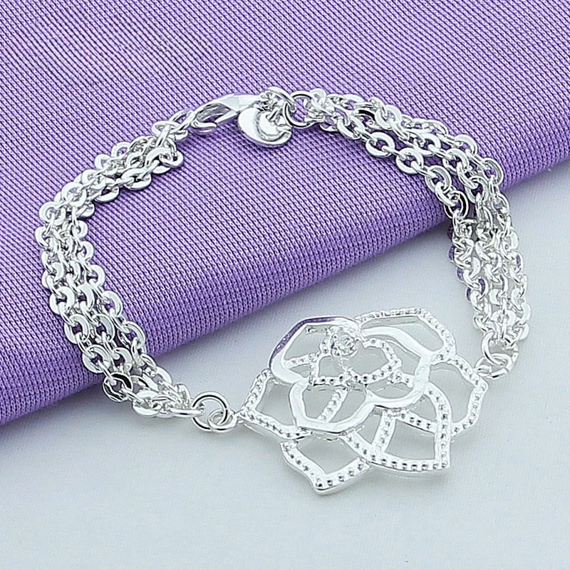 Suyixian Woman Silver Flower Big Charm Bracelet Silver 925 For Women Fine Jewelry Fashion Bracelet & Bangle Y087