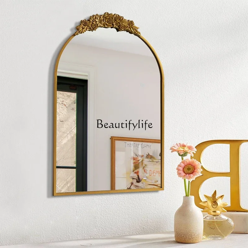 04*French retro full-length mirror carved dressing European-style decorative bathroom bedroom hanging mirror