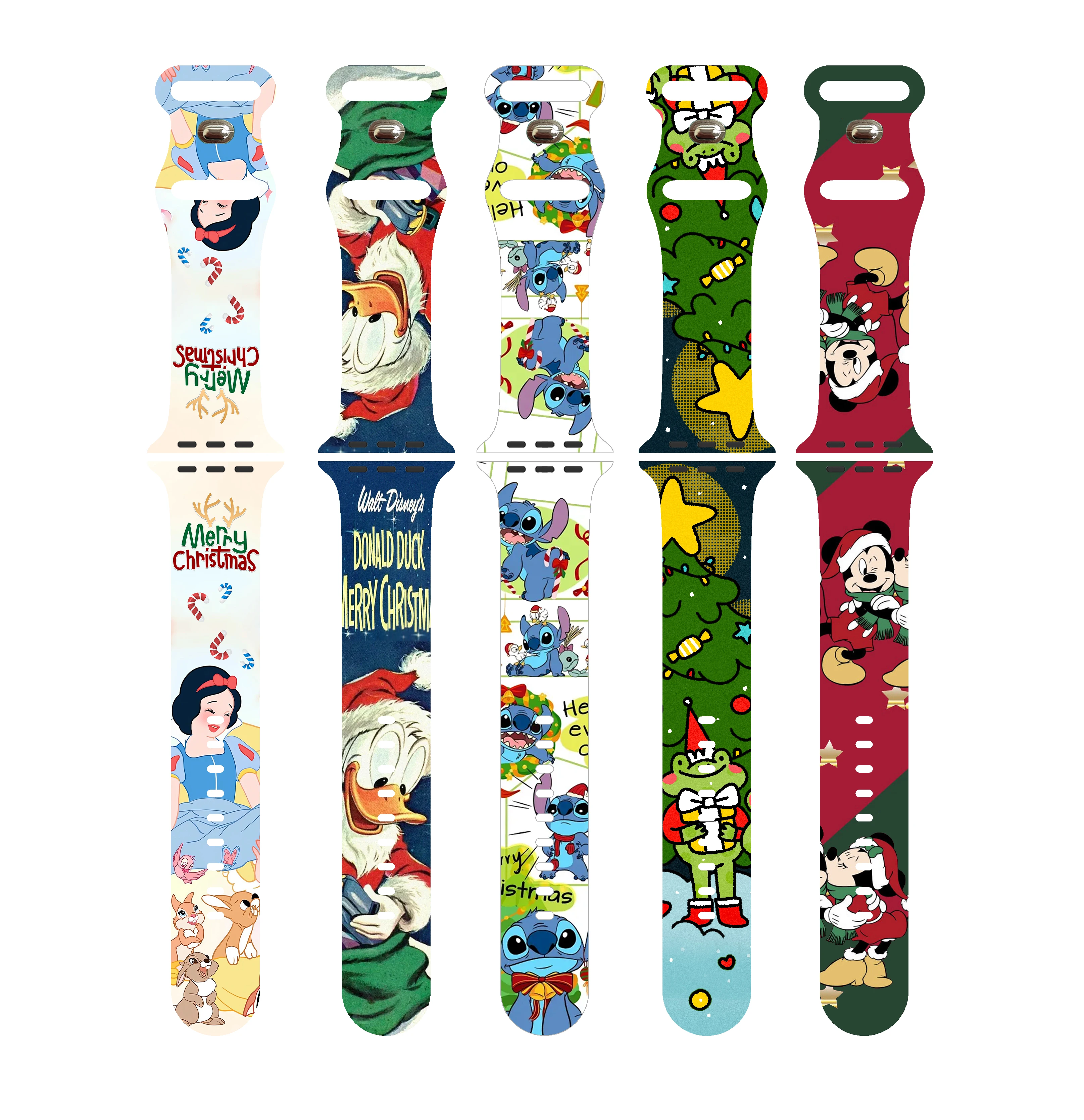 Pulseira impressa de Natal Disney para Apple Watch, pulseira de silicone, pulseira substituível para iWatch, 9, 8, 7, SE, 6, 45mm, 44mm, 42mm, 41mm