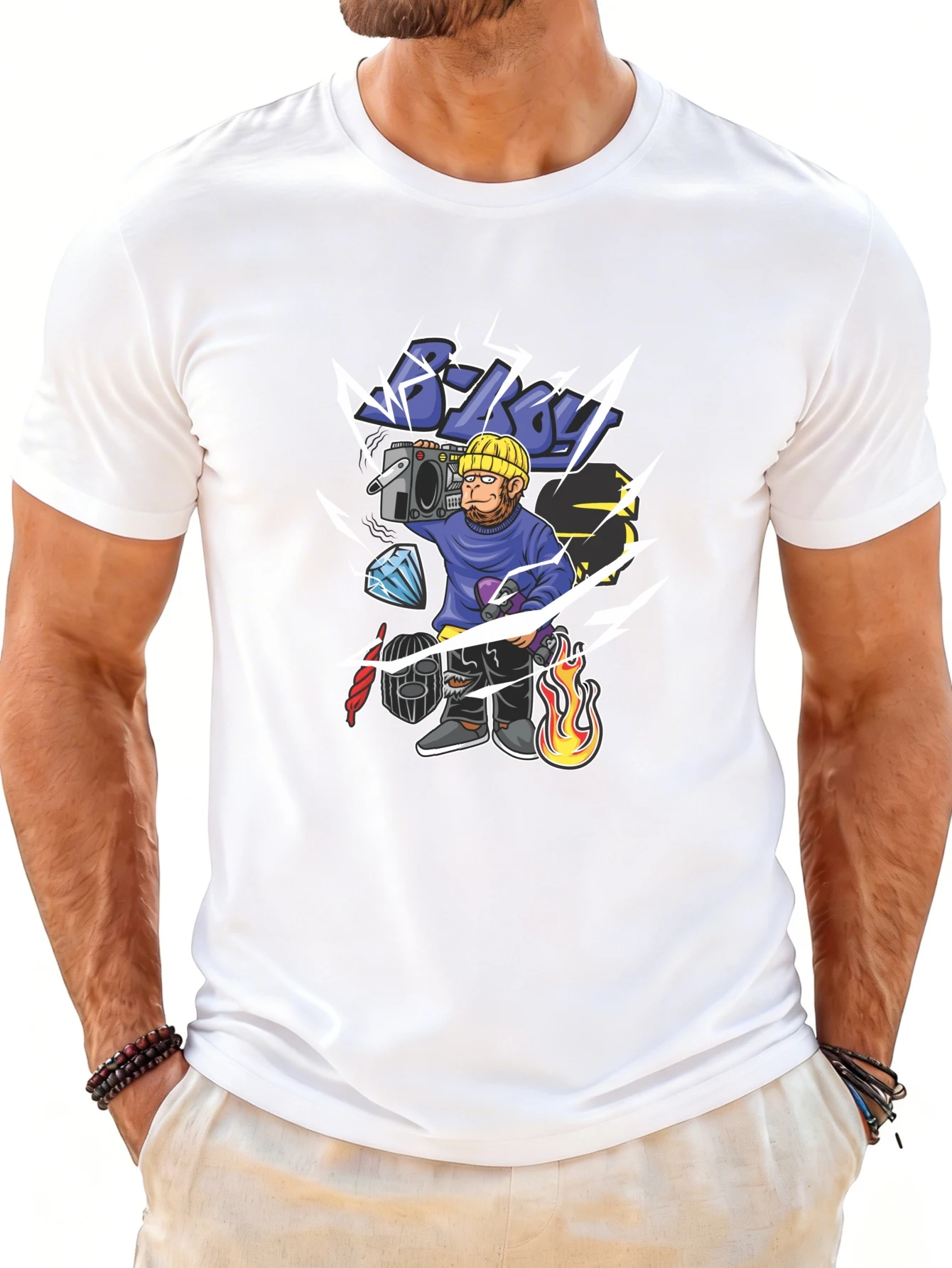 Street Fashion Graffiti - Casual streetstyle heren-T-shirt met cartoonfiguren en
