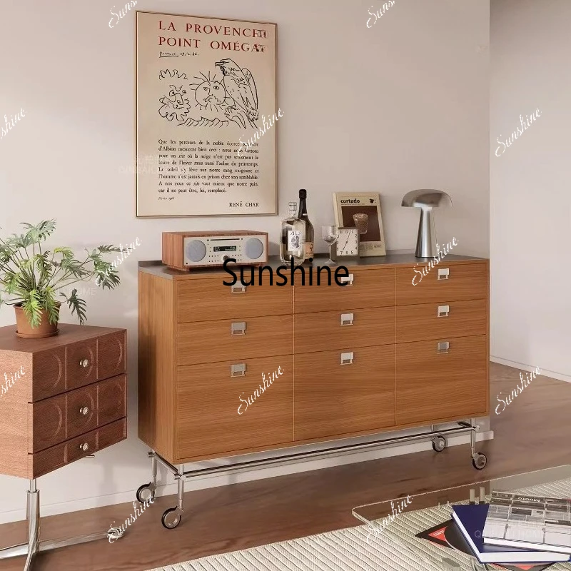 

Medieval style metal foot nine chest cabinet stainless steel countertop tea cabinet solid wood dining side cabinet