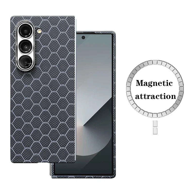 

Carbon Fiber Kevlar Folding Phone Case Samsung Z Fold 6 Luxury Ultra Thin For Galaxy Z Fold6 Magnetic Metal Lens Grame Cover