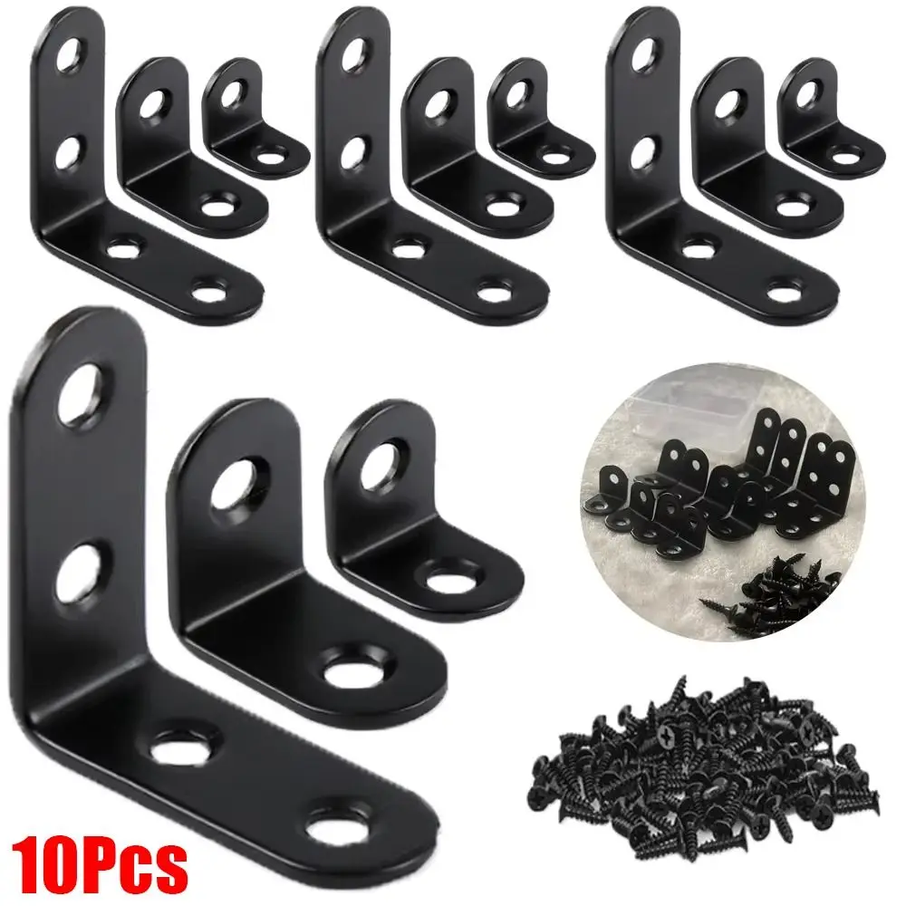 10Sets Cabinet Screens Wall Angle Bracket Furniture Fastener Iron Corner Brace Joint L Shape with Screws Shelf Support Bracket