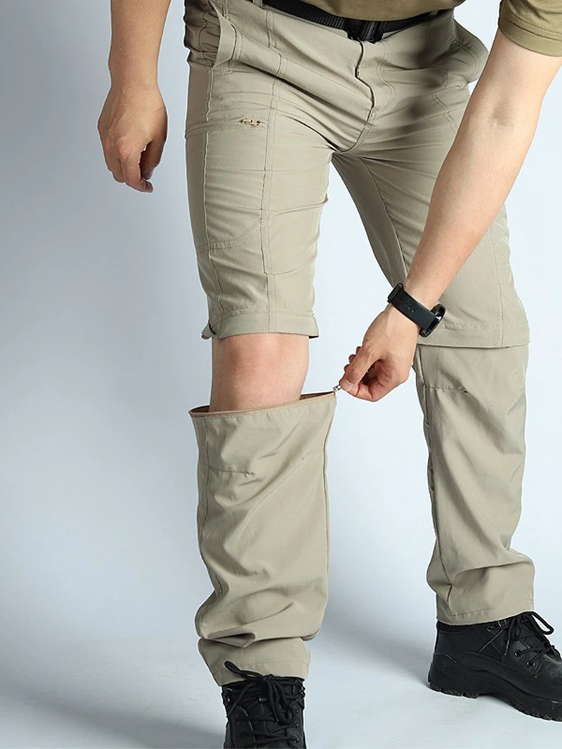 

Summer Two-section Casual Pants Men Stretch Quick Dry Leisure Trousers Tactical Detachable Cargo Tooling Slacks Male Clothings