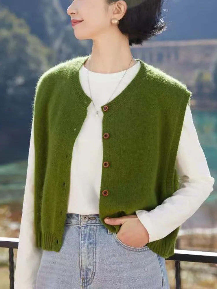 

Женский круглый вязаный открытый кардиган в стиле ретро, жилет, мягкий уютный свитер, верхняя одежда, многослойная осенне-зимняя мода