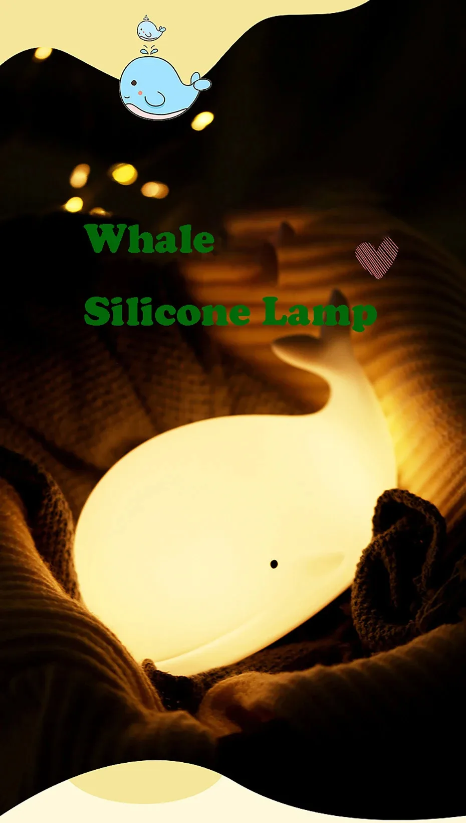 Soft Silicone Cartoon Whale Night Light For Children Room Decor USB Rechargeable Kids Bedroom Sleep Lamp Dropshipping