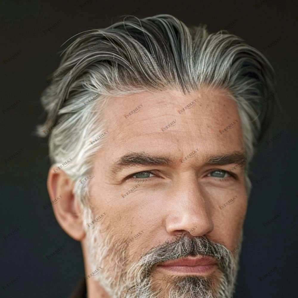 

European Bald Male Human Hair Toupee Bond Durable Natural Hairline Easy Install Hair Prosthesis 420# 540# Brown Grey Hair Toupee