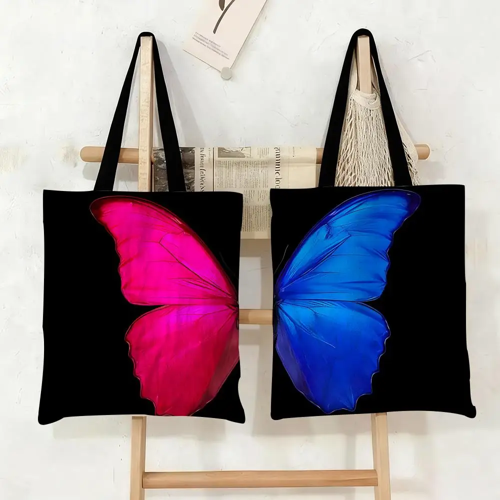 Butterfly Wings Storage Bags Canvas Tote Bag Large Capacity Double-Sided Print Reusable Shopping Bag Eco-Friendly Shoulder Bag
