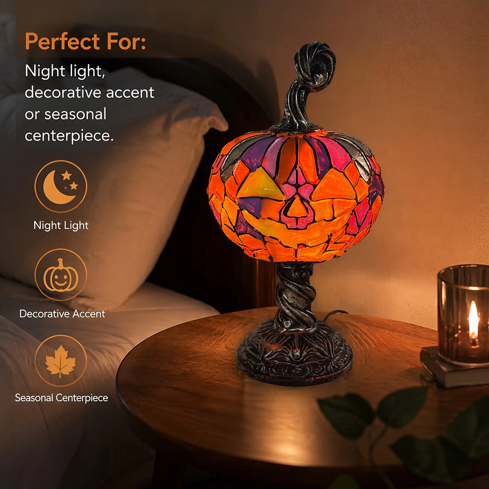 Gothic Witch Hat Pumpkin Table Lamp USB Powered & Lightweight Desktop Light Warm Enchanting Glow & Versatile for Bedroom Decor