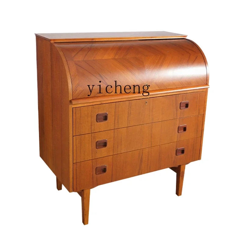 ZK round head secretary cabinet flip cover dresser retro medieval bedroom makeup cabinet storage side cabinet