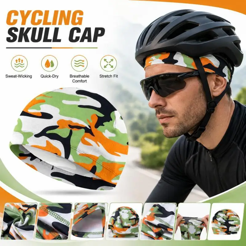 Camo Cycling Skull Cap, Quick-Dry Sweat-Wicking Helmet Liner Cap, Stretch Breathable Bike Motorcycle Riding Hat