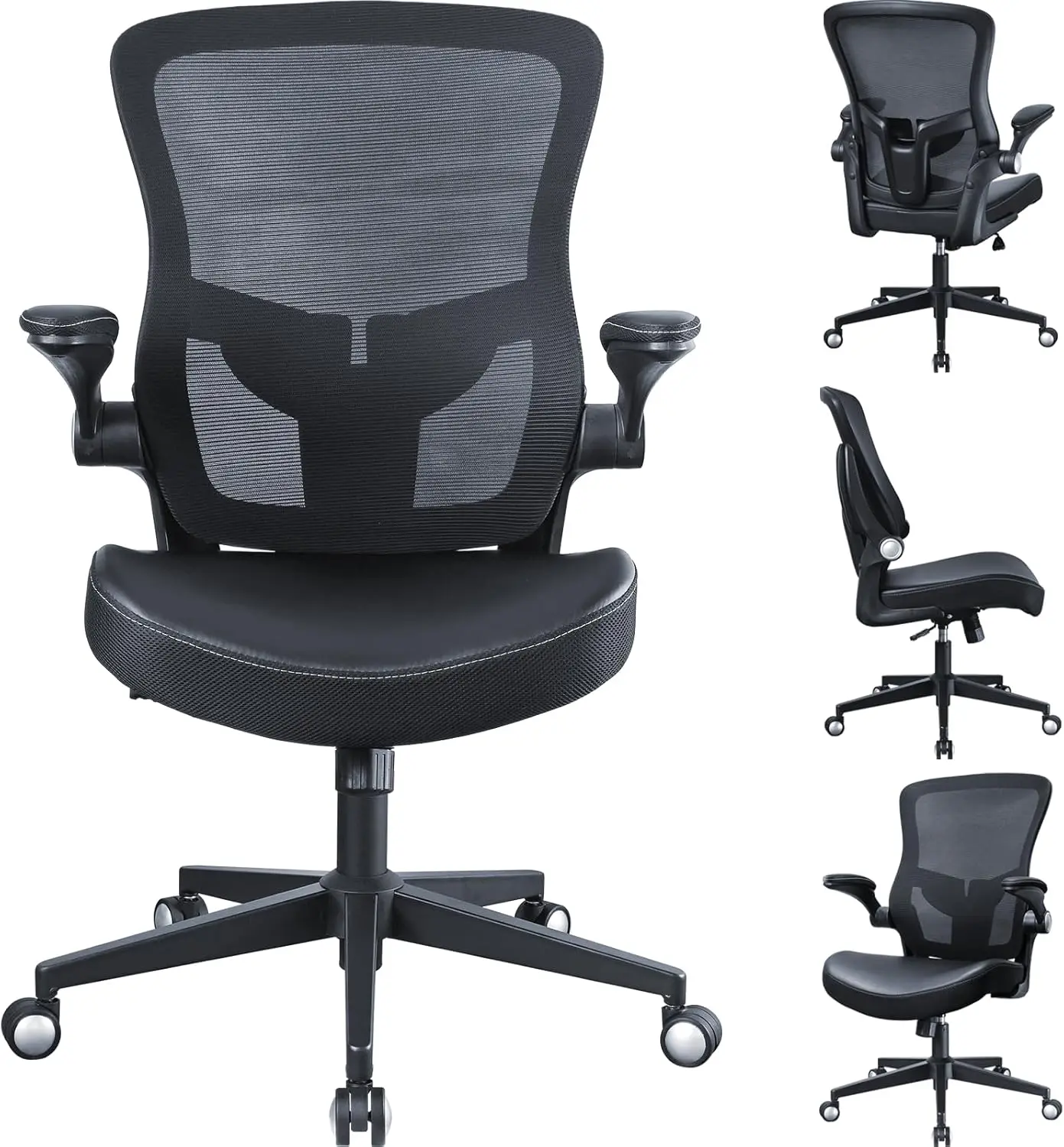 350lbs with PU Leather Cushion, Ergonomic Office Desk Chair with Flip-Up Arms, Home Office Desk Chairs with Adjustable Seat Heig