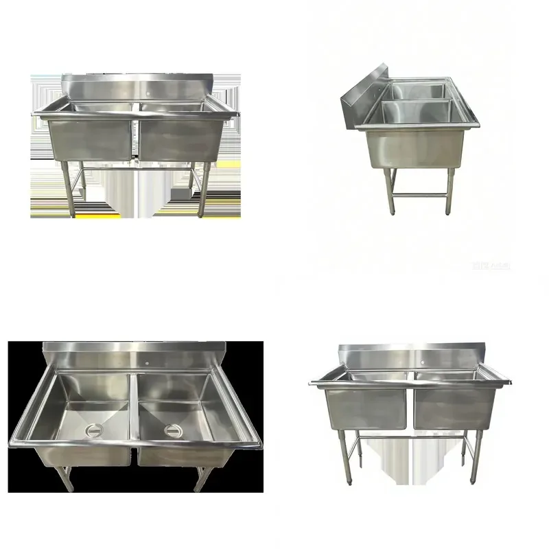 Industrial Kitchen Two-compartment Stainless Steel Sink 201/304Certified Brushed Surface Utility Double Restaurant