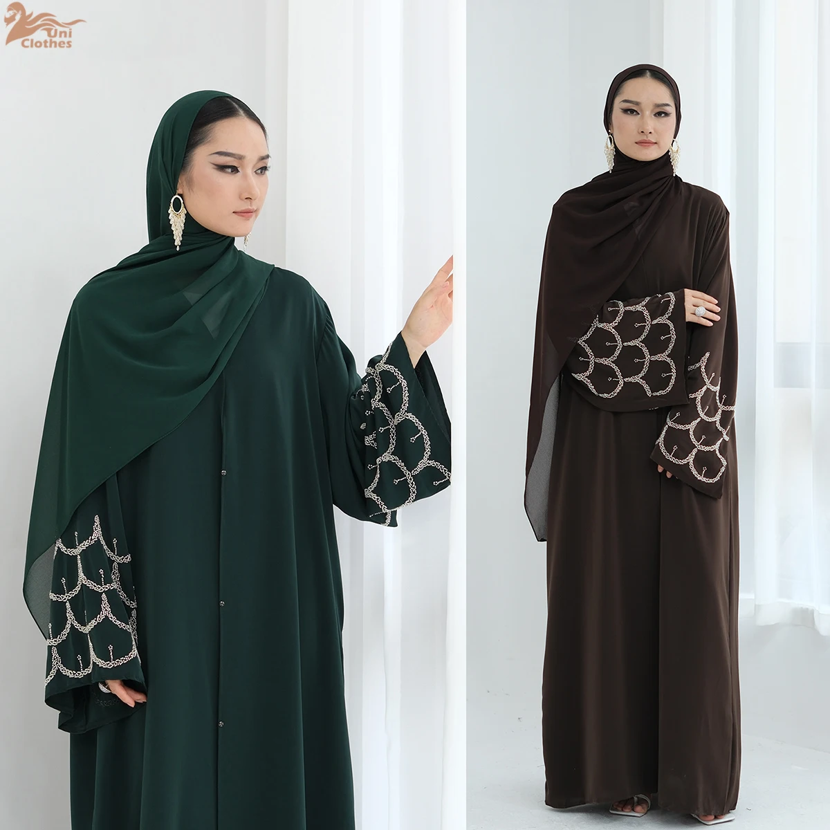 Luxury Abaya 2025 Solid Color Nida Modest Abaya Women Muslim Dress Islamic Clothing Beads Sleeves Dubai Dresses Women Muslim