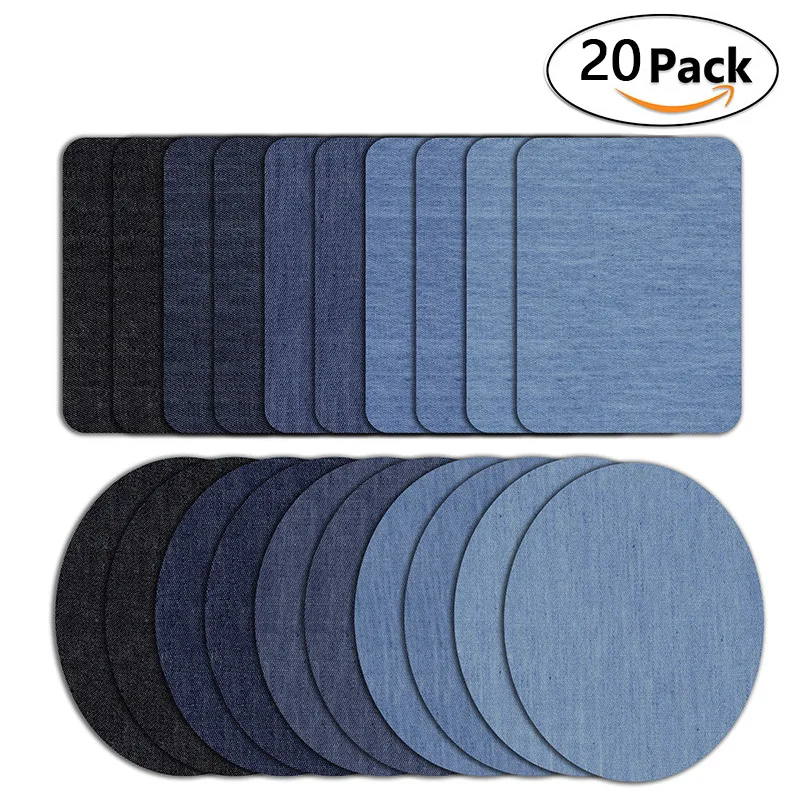 Patchs ovales carrés rectangulaires en Denim, 25/20 pièces, pour vêtements, coupe à repasser sur vêtements, chemise, jean, coude, pantalon, trou du genou, autocollant de réparation