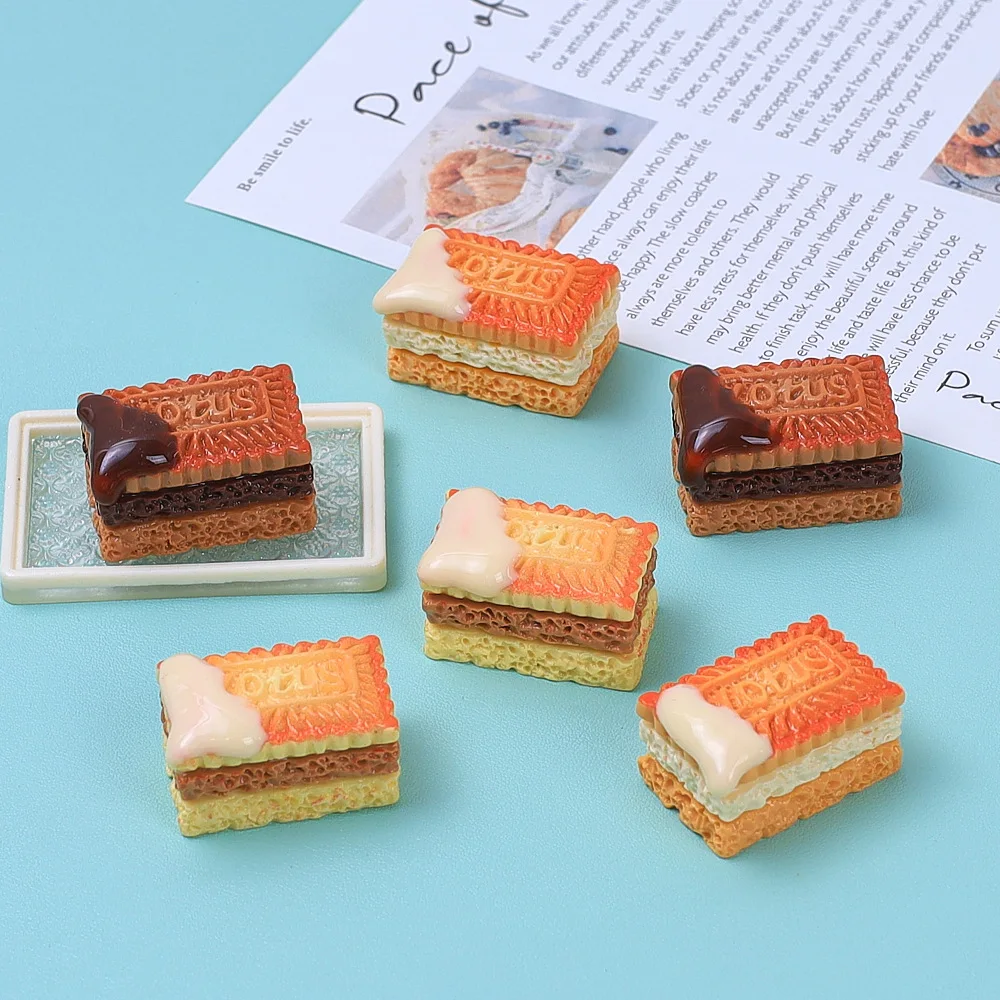 5/50Pcs Simulation 3D Biscuits Custard Resin Cake DIY Dollhouse Flatback Cabochon Fake Food Decoration Kitchen Accessories