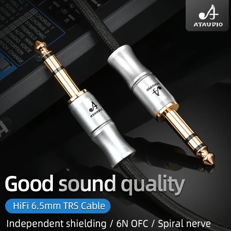 HiFi 6.5mm TRS AUX Cable 6N OFC Spiral Nerve Independent Shielding Stereo 6.5 TRS  Male to Male for Amplifier Mixer