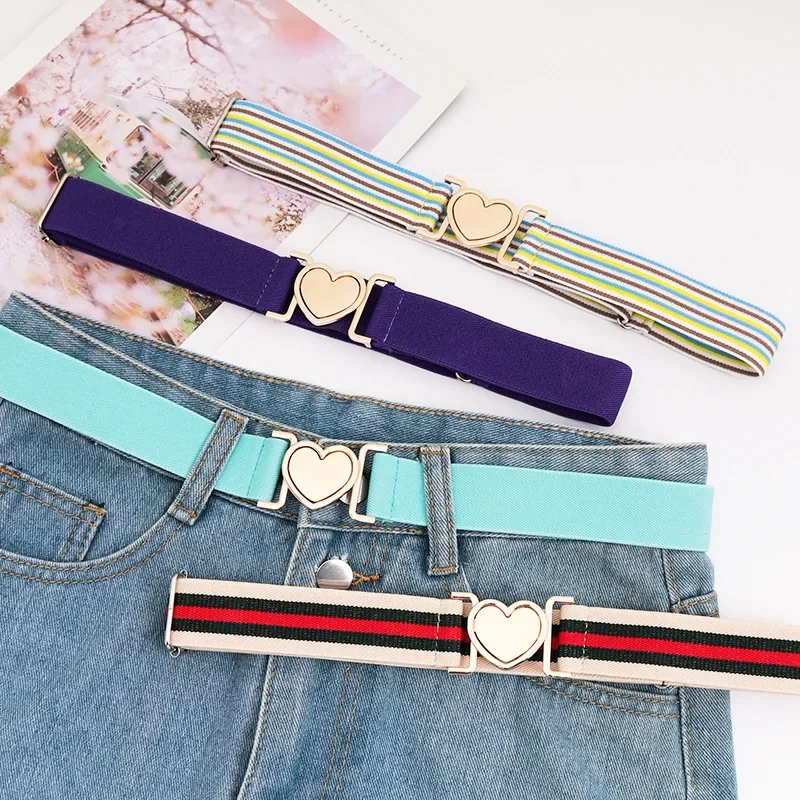 Heart Buckle Elastic Stretch Decor Belt Adjustable Invisible Belt Women Men Unisex Jeans Pants Dress Coat Belt Clothe Decoration