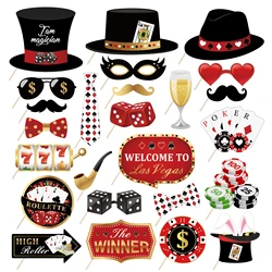 Les Vegas Poker Party Photo Booth Props Playing Cards Magicians Birthday Party Funny Glasses Lips Hat DIY Photo Shoot Prop Decor