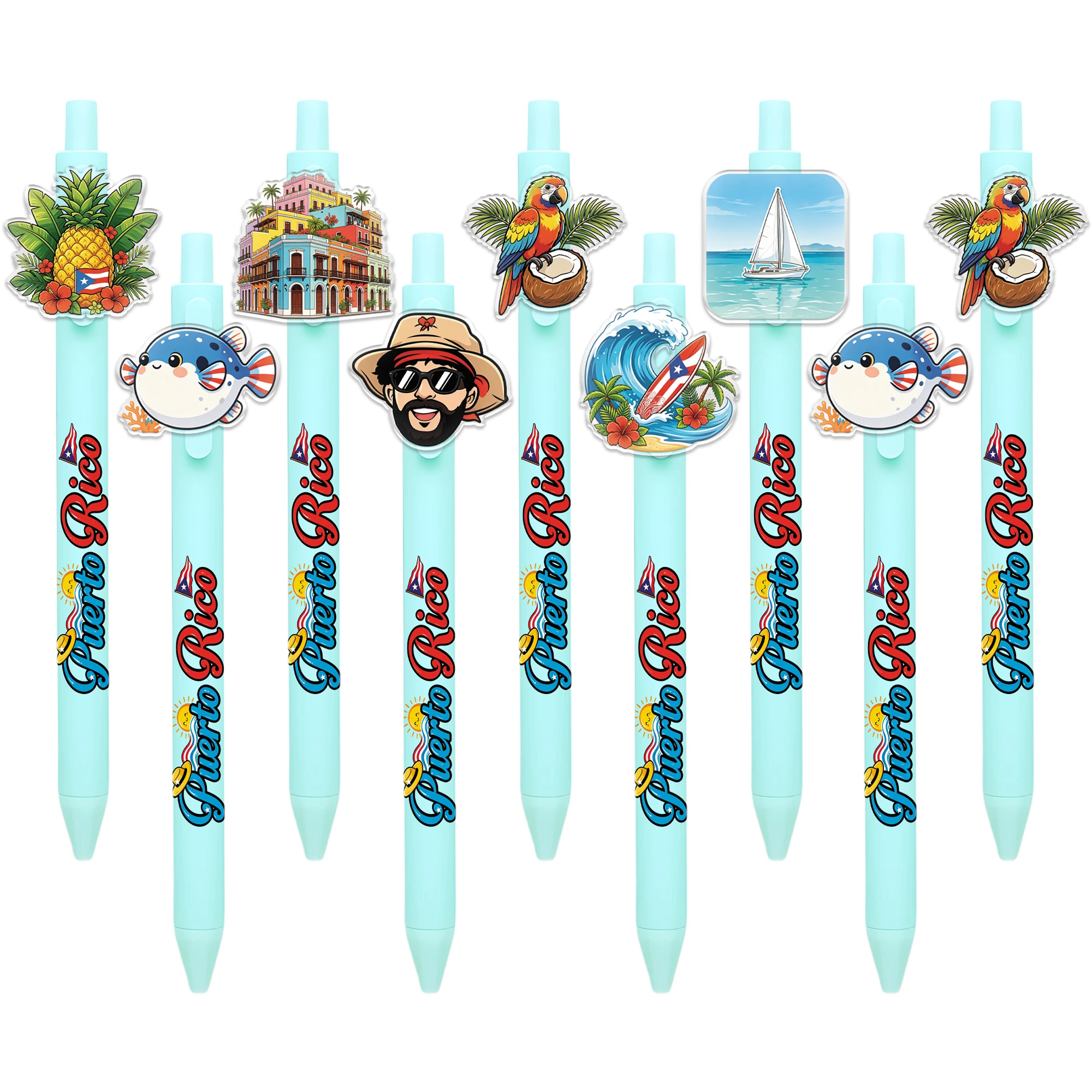 9PCS Puerto Rico Island Vacation Ballpoint Pen Random pattern
