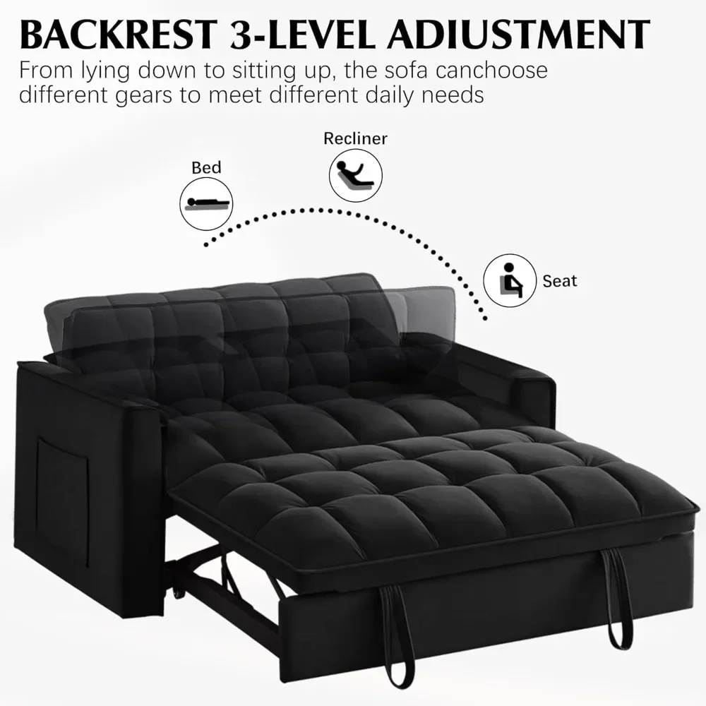 Sofa Bed, 3 in 1 Sleeper Sofa Couch Bed, Velvet Convertible Sofa Bed with Armrests, Storage Pockets & 2 Pillows, Modern Sofa Bed