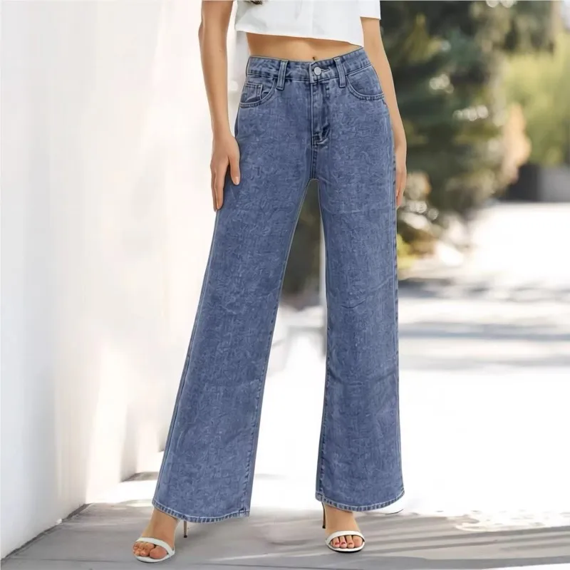 

Women Fashion Jeans Heart-Shaped Pattern Loose Denim Pants Spring Fall Casual Low Waist Trousers Wide Leg Pants