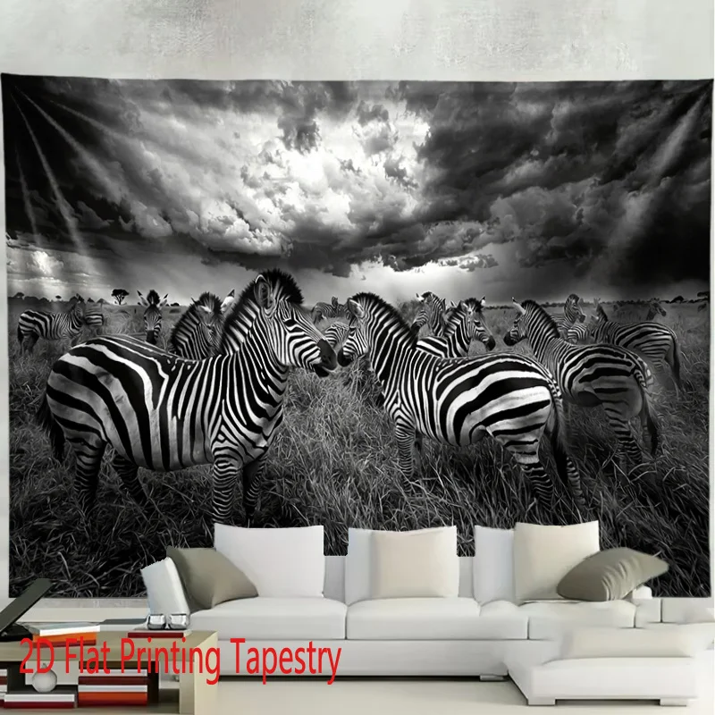 Realistic Zebra Safari Tapestry Wall Decor Black and White Photo Print Home Wall Hanging Canvas 180x280cm