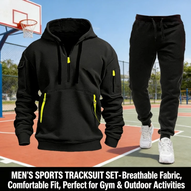 

New Spring Autumn Men's Sweatshirt Set Hoodie Zipper Multi-Pocket Pullover Sports Casual Tracksuit
