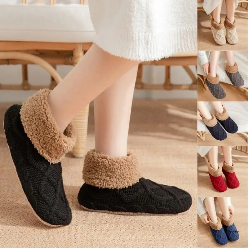 Winter Thermal Fleece Lined Floor Socks for Men and Women Thick Warm Knitted Antislip Bottom Ankle Slipper Grips Socks