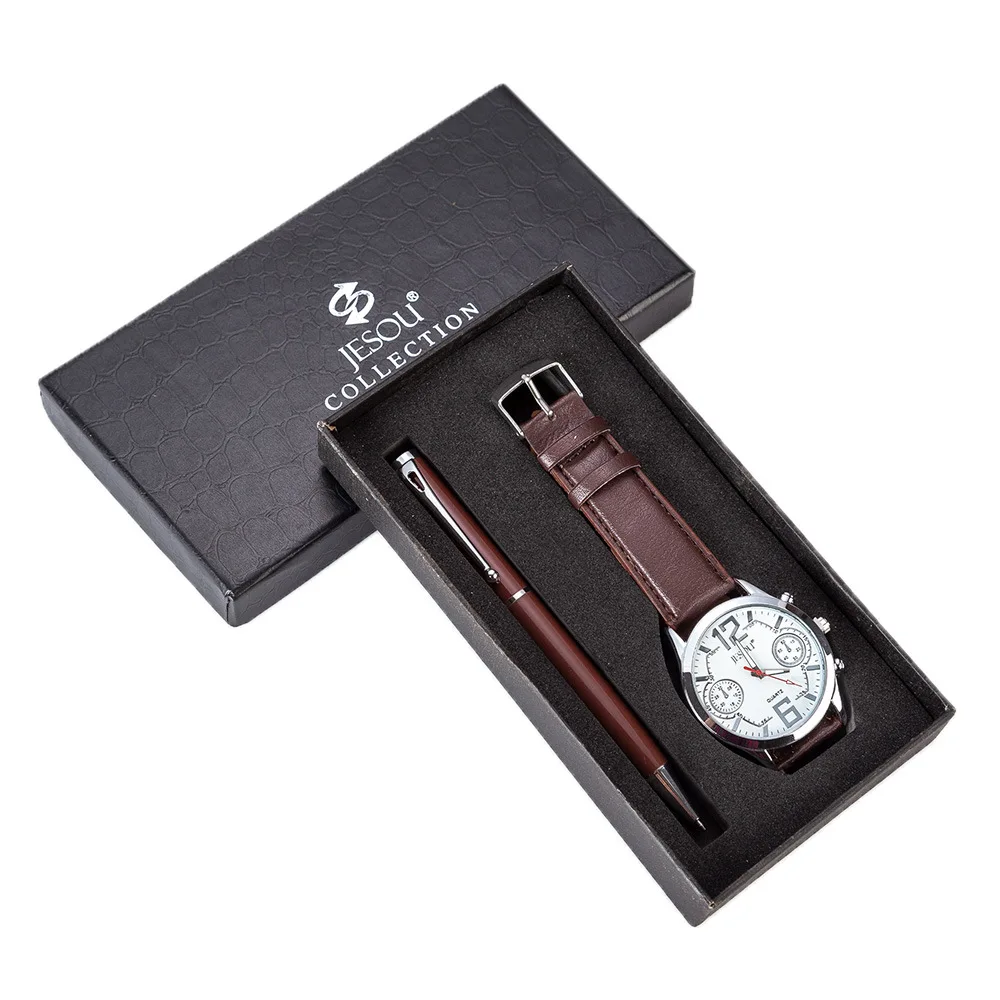 Conjunto de 2 piezas para hombre, reloj de pulsera de lujo con caja de regalo, bolígrafo, regalo para padre y marido, novedad