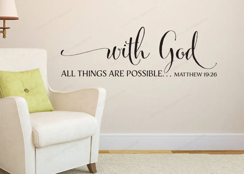 Matthew 19:26 With God All Things Are Possible Scripture Wall Decal Bible Verse Wall Sticker Home Decor Art Murals Decoration