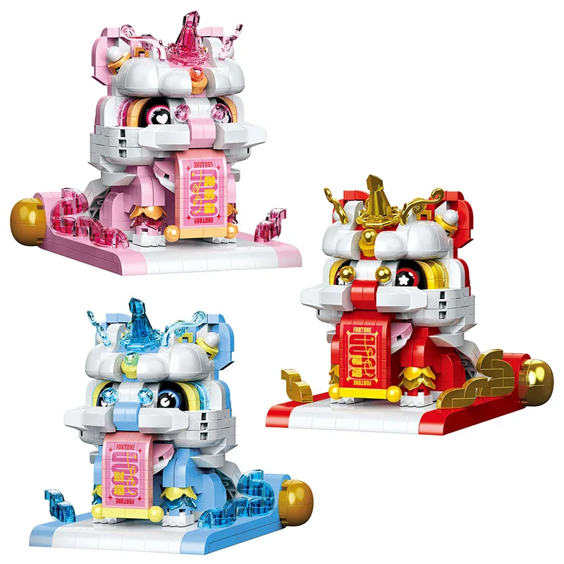 

Kawaii Dancing Lion Building Blocks 3D DIY Bricks Model Toys For New Year Lucky Decorations For Kids Santa Gift