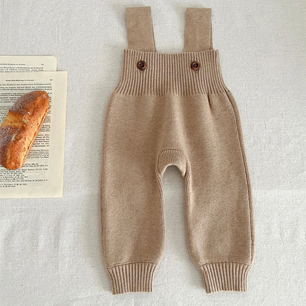 Autumn Winter Newborn Baby Knitted Jumpsuit Solid Overalls Strap Pants Casual 1-3 Years Warm Baby Romper Clothes