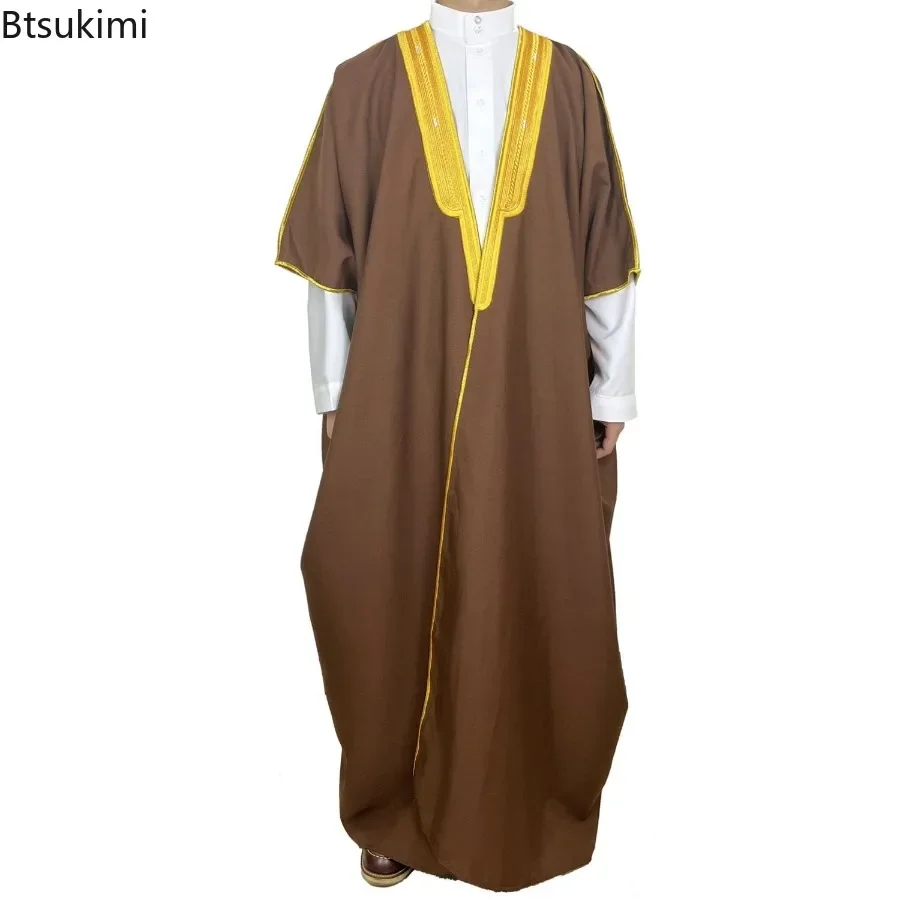 Middle East Jubba Thobe Muslim Men Dress Open Abaya Kimono Dishdasha Islamic Clothing Dubai Saudi Kaftan Embroidered Prayer Gown