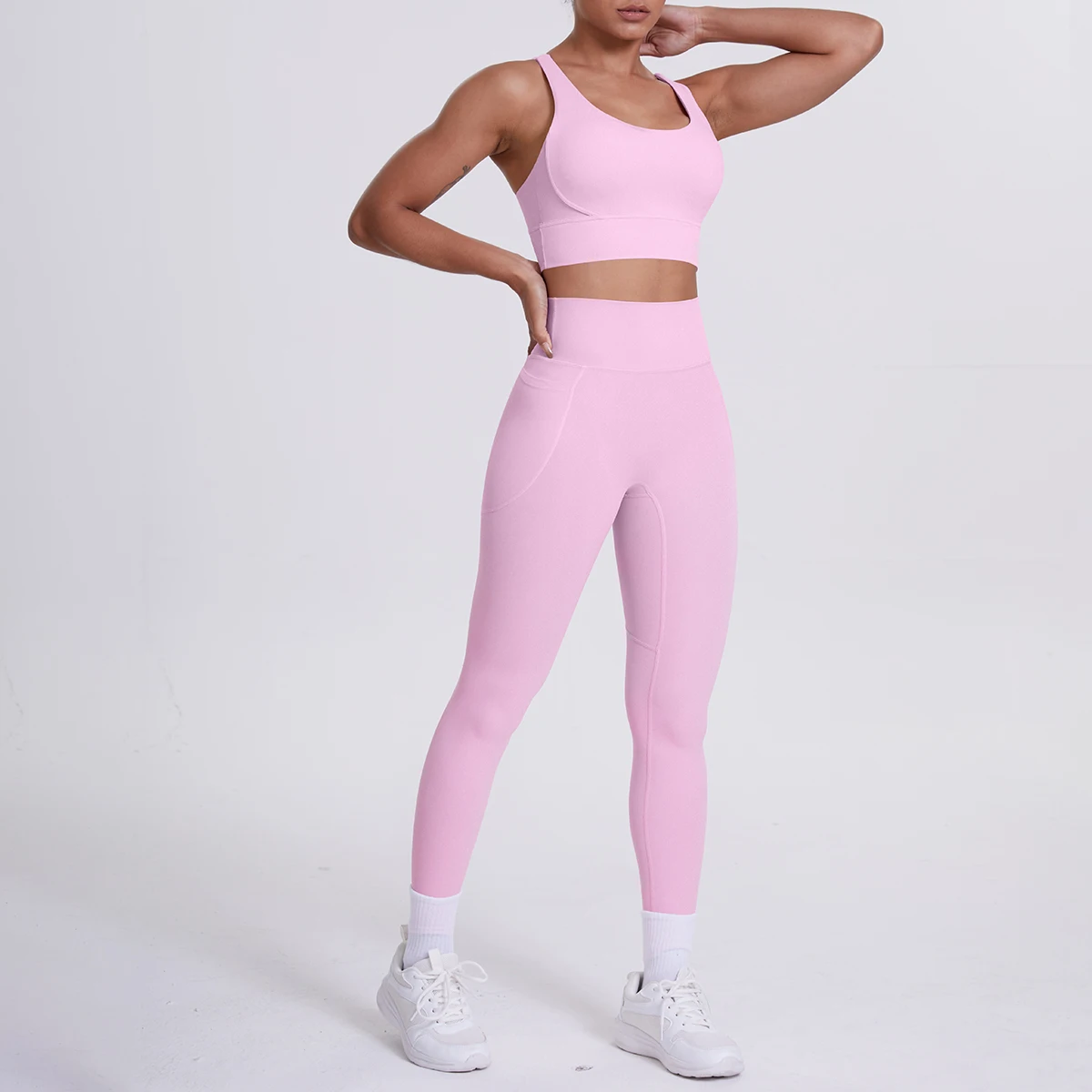 Summer Breathable Shockproof Yoga Bra Fitness Pants Set High Waisted Peach Buttocks Gym Yoga Pants With Pockets Sports Yoga Set