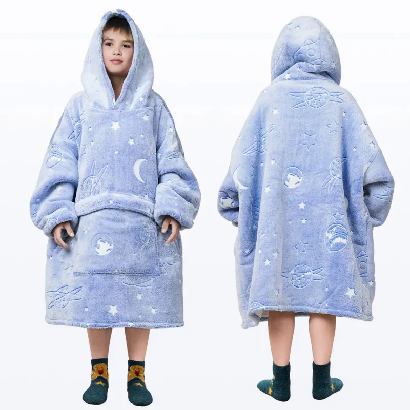 Simbok Oversized Flannel Blanket with Sleeves Winter Hoodies Sweatshirt Fleece Giant Wearable Blanket Hoodie for kids babies